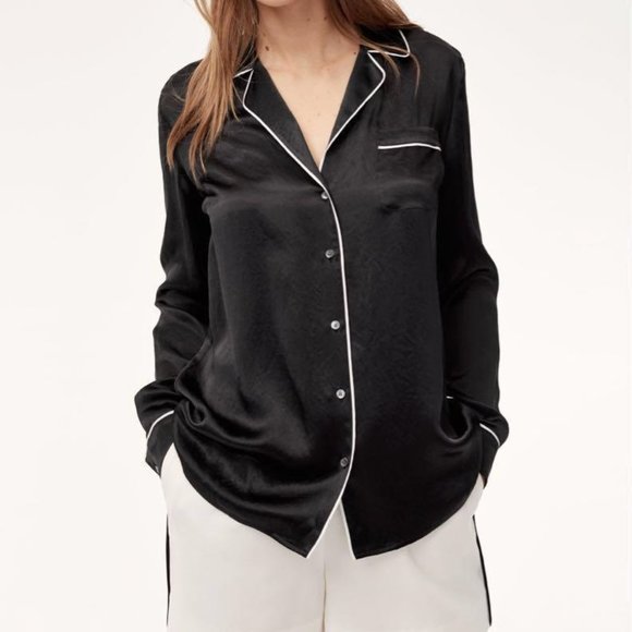 Babaton Aritzia  Venturi blouse Black White button down Classic size Small - Picture 1 of 10